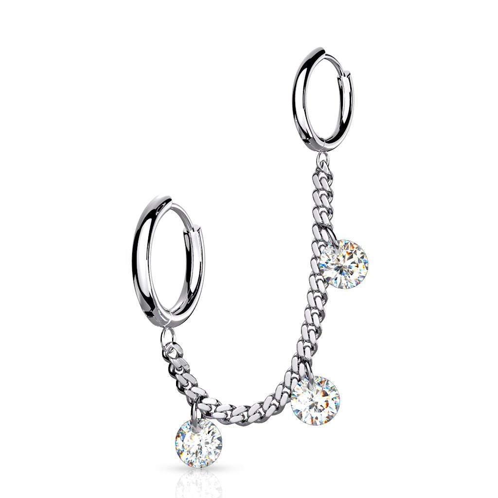 Chain Linked Round Clicker Ear Jewelled Hoop Earring