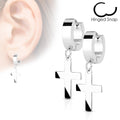 Dangling Cross Huggie Hoop Earrings - Silver