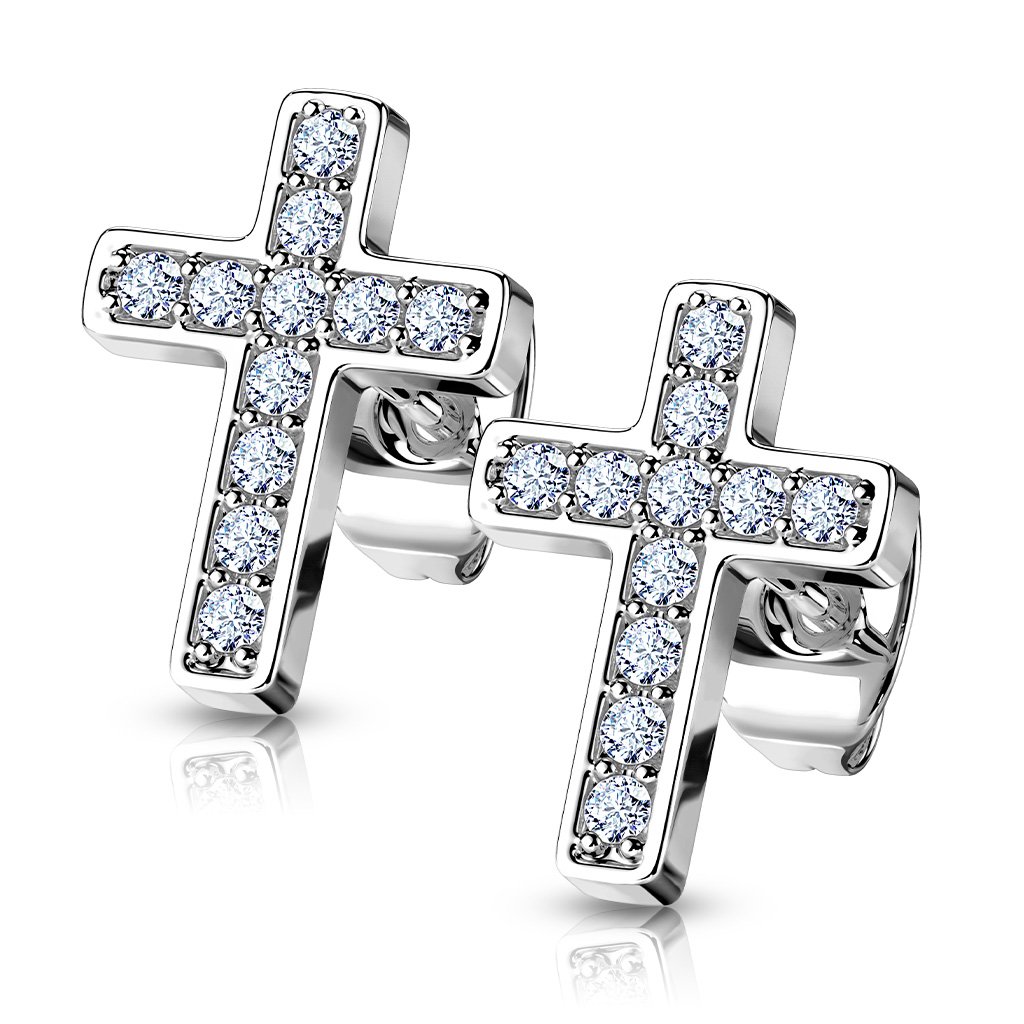 Crystal Cross Stainless Steel Stud Earrings