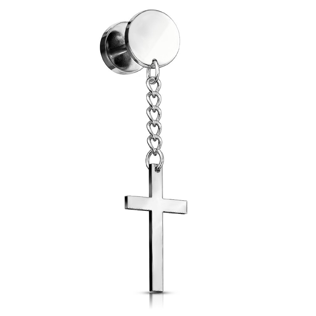 Dangling Cross Faux Plug Earring