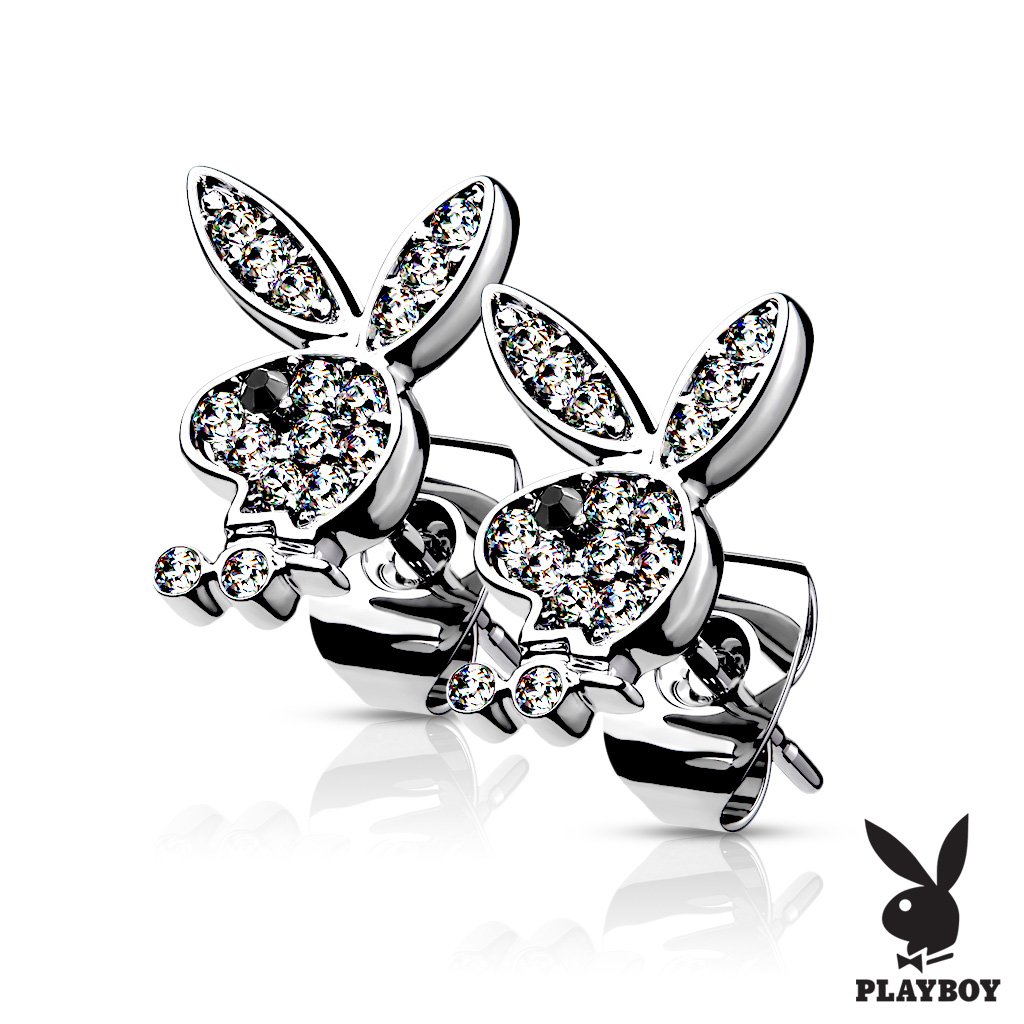Playboy Bunny Crystal Stud Earrings - Silver