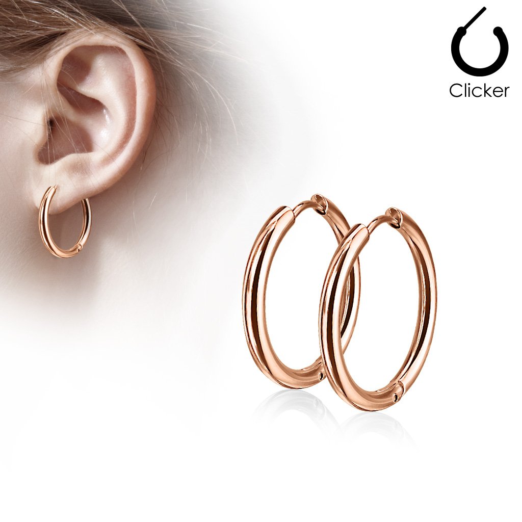 Stainless Steel Hinge Action Seamless Hoop Earrings - Rose Gold