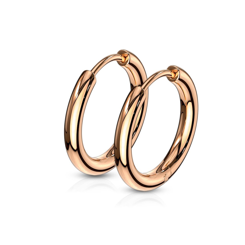 Stainless Steel Hinge Action Seamless Hoop Earrings - Rose Gold