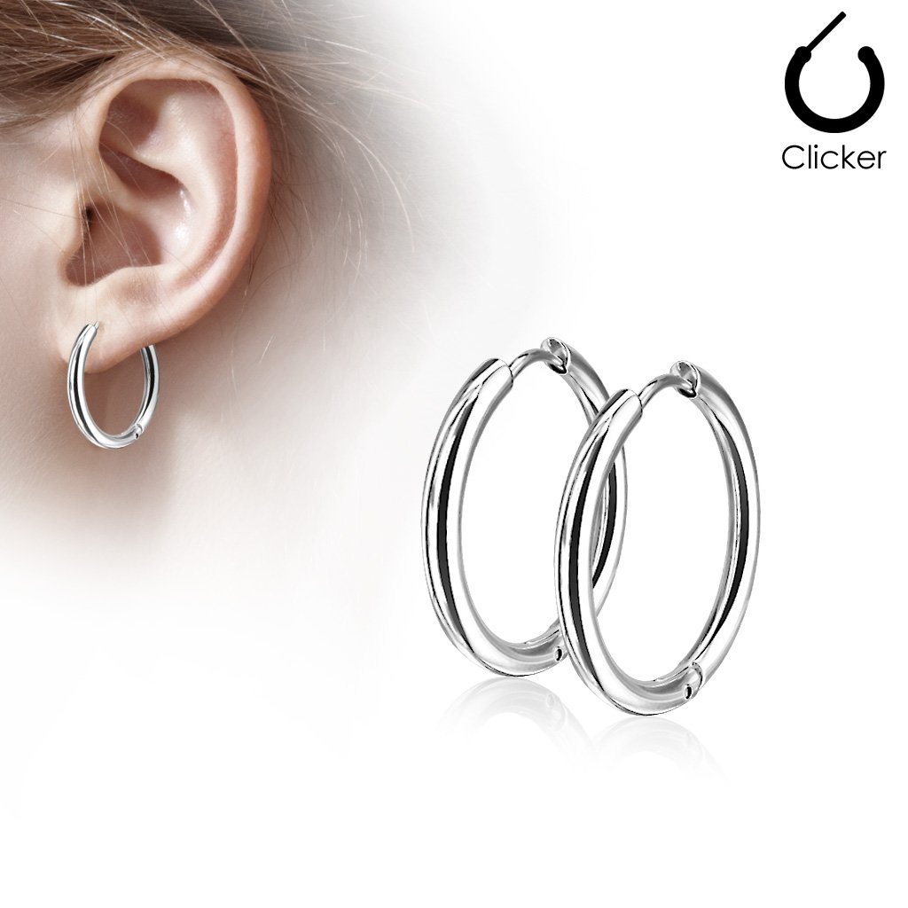 Stainless Steel Hinge Action Seamless Hoop Earrings - Silver