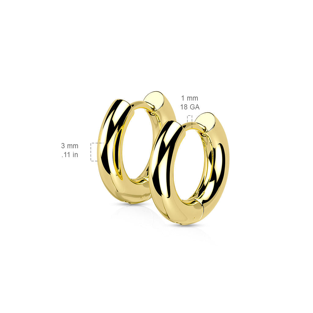 Stainless Steel Hinged Chunky Hoop Earrings - Gold