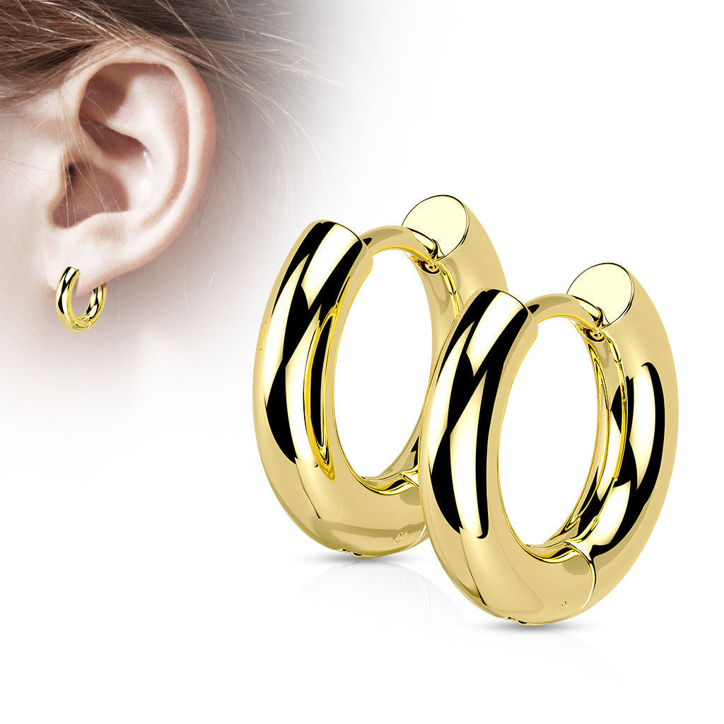 Stainless Steel Hinged Chunky Hoop Earrings - Gold