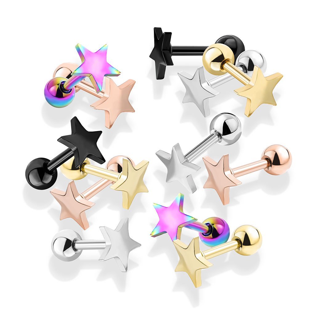 16 Gauge Star Top Cartilage / Tragus Stud