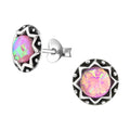 Sterling Silver Pink Opal Mandala Studs