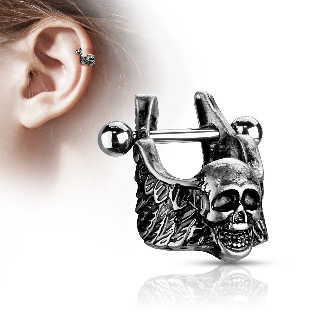 16 Gauge Winged Skull Helix Cuff