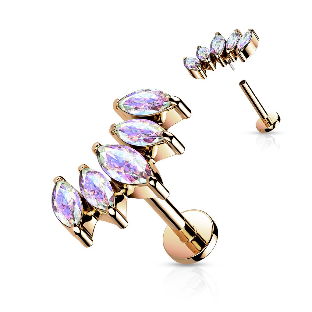 16 Gauge Flat Back Internally Threaded Aurora Marquise Stud