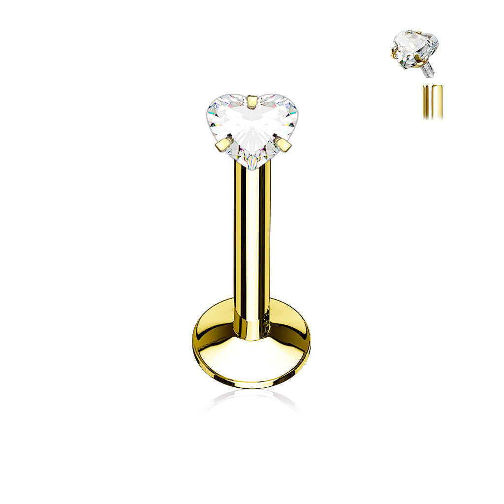16 Gauge Internally Threaded Crystal Heart Top Stud