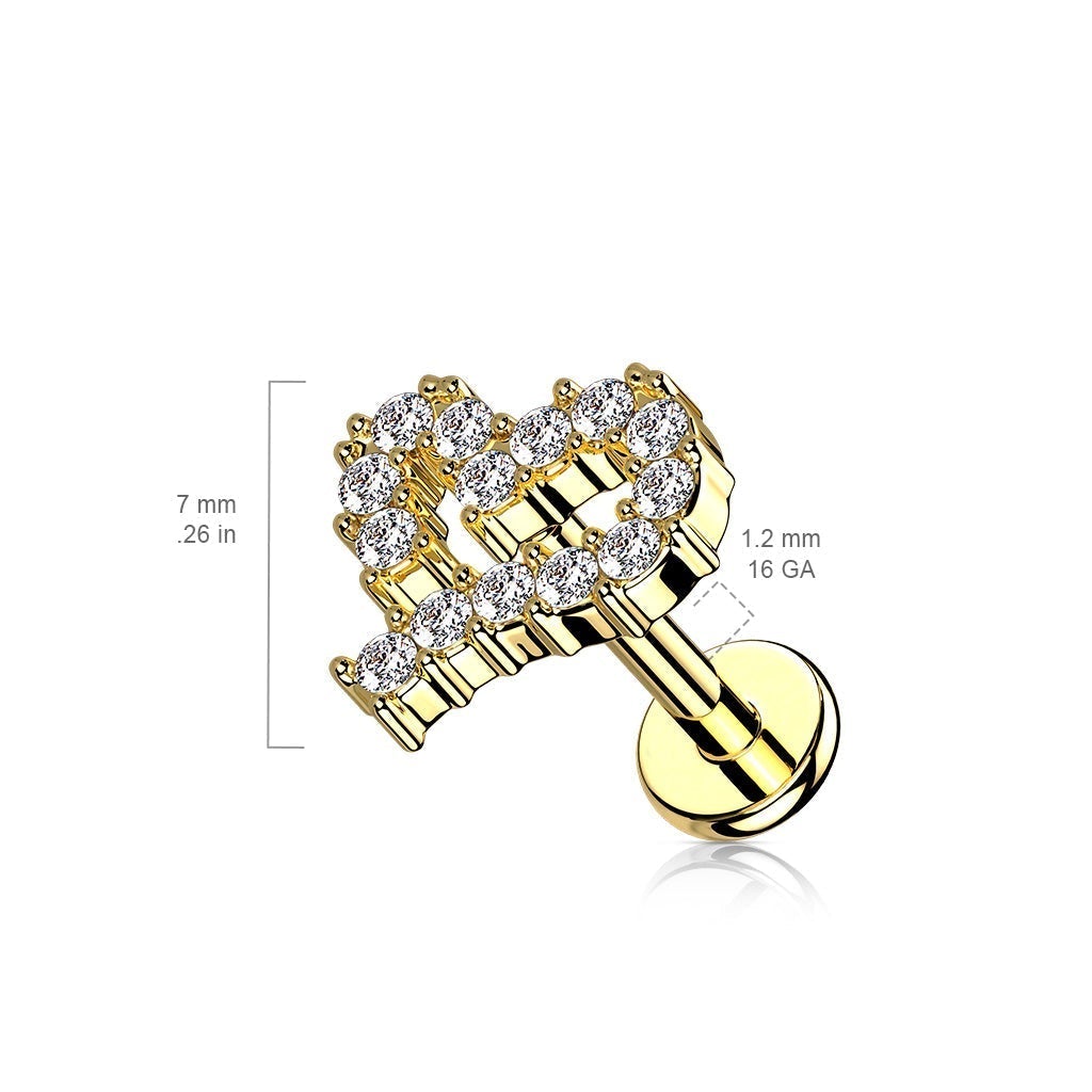 16 Gauge Internally Threaded Flat Back Crystal Silhouette Heart Stud