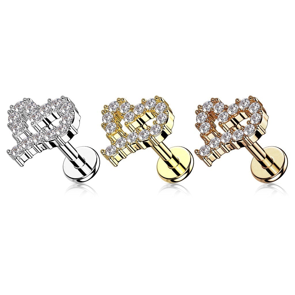 16 Gauge Internally Threaded Flat Back Crystal Silhouette Heart Stud