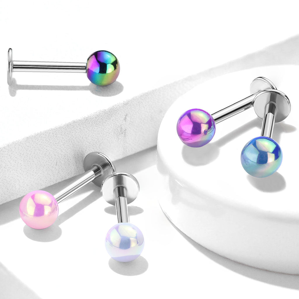 16 Gauge Metallic Flat Back Labret / Ear Cartilage Stud