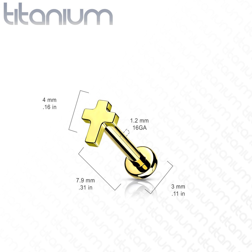 16 Gauge Titanium Internally Threaded Cross Flat Back Stud