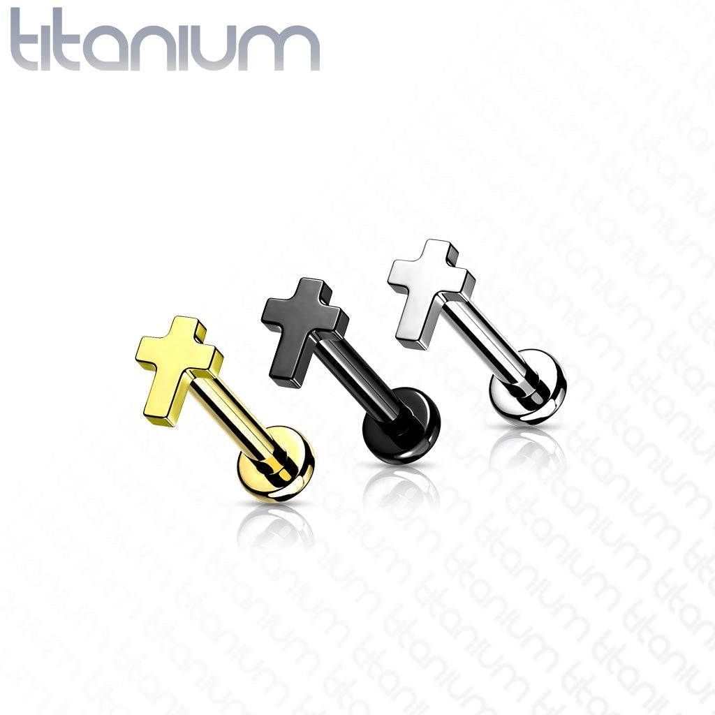 16 Gauge Titanium Internally Threaded Cross Flat Back Stud