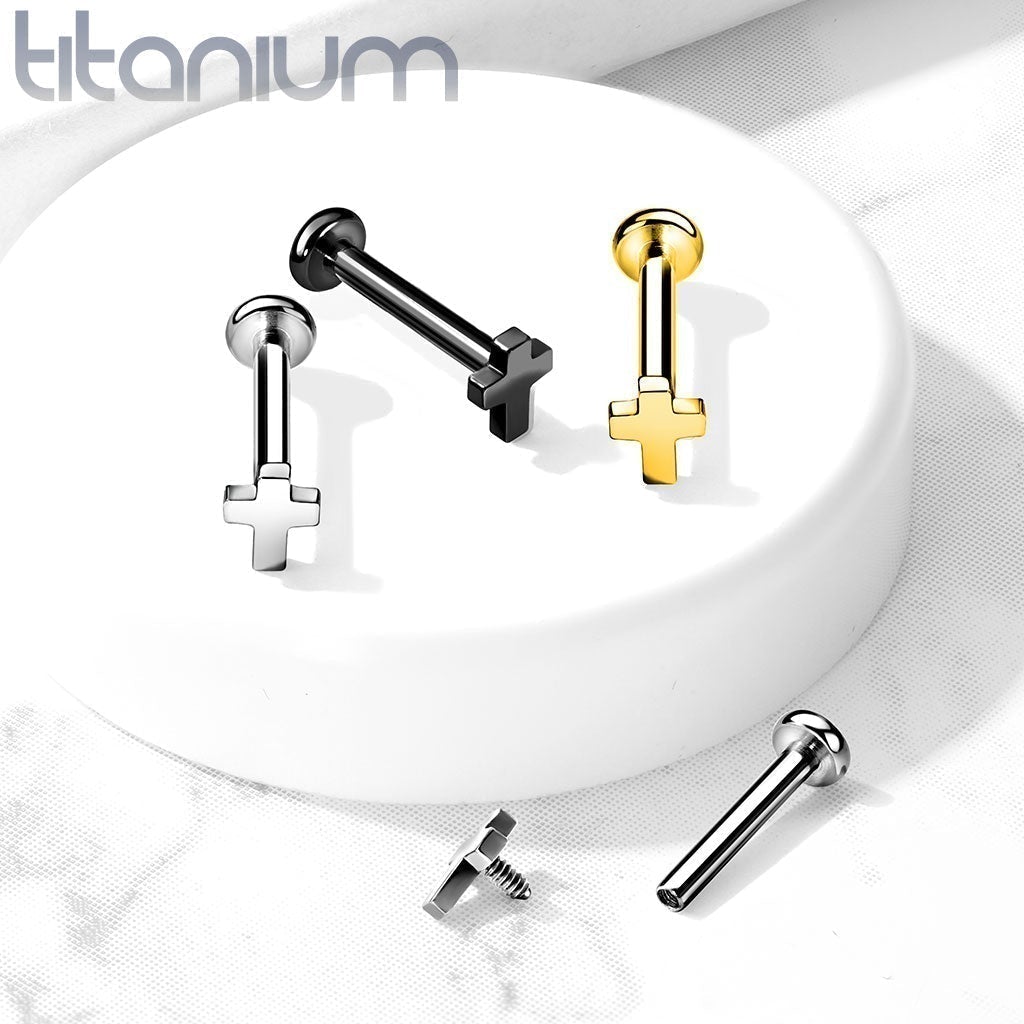 16 Gauge Titanium Internally Threaded Cross Flat Back Stud