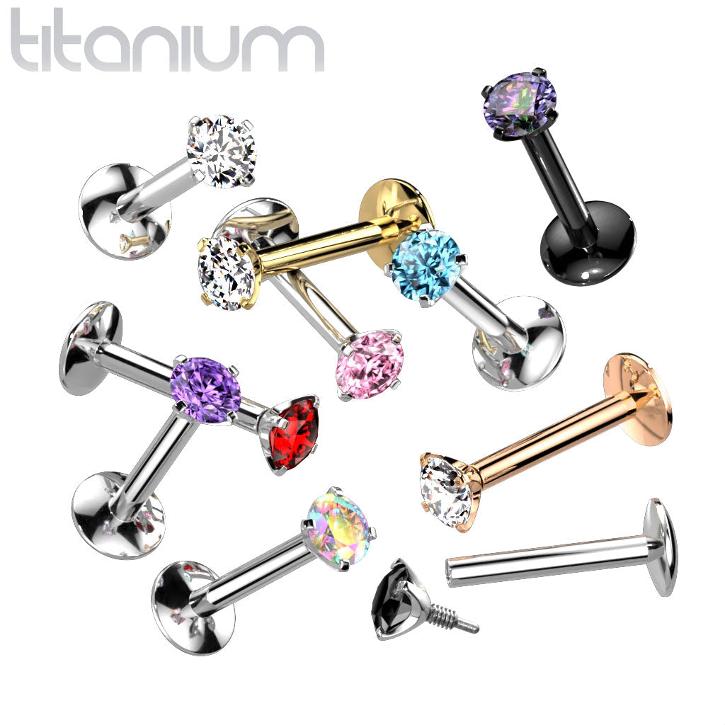 16 Gauge Titanium Internally Threaded Prong Set Crystal Stud