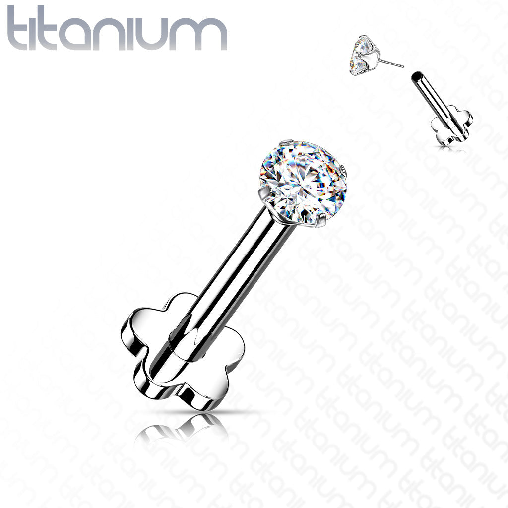 18 Gauge Titanium Flower Press Fit Crystal Labret Stud