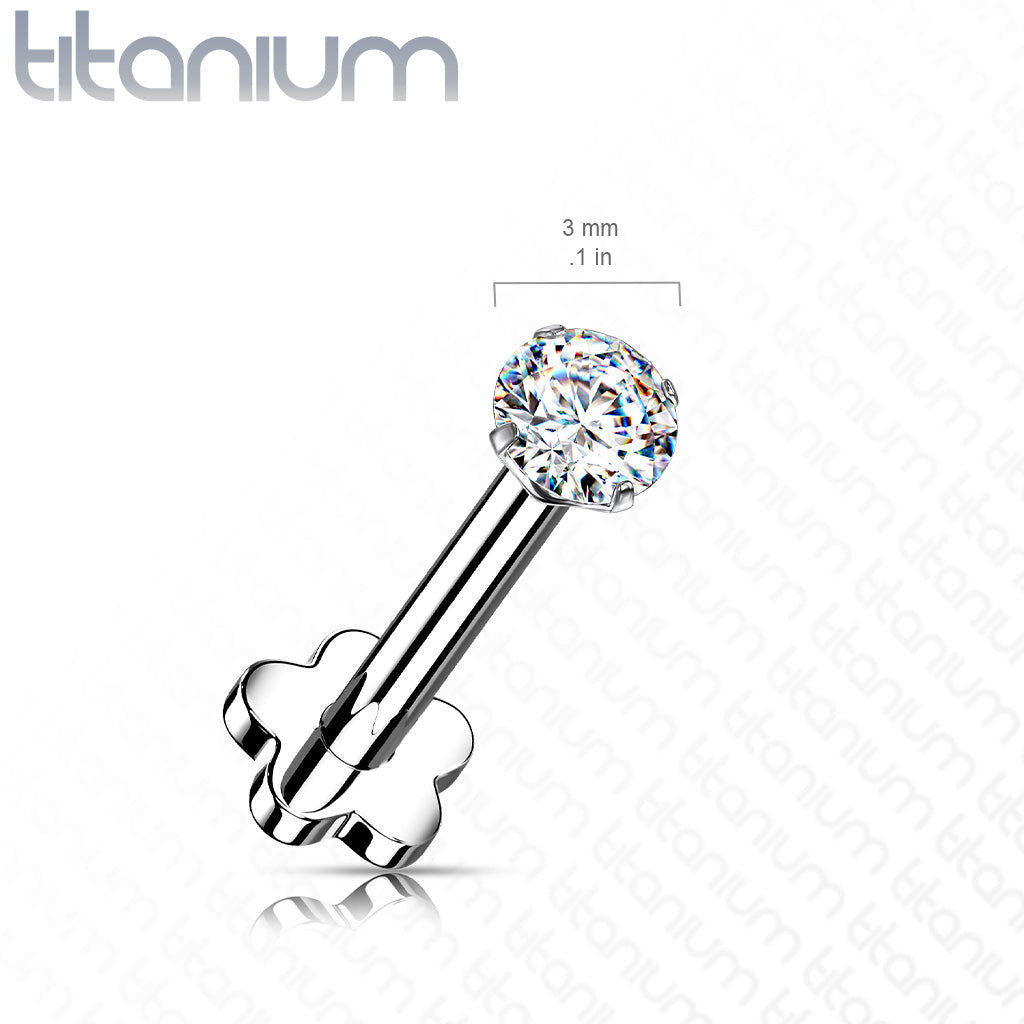 18 Gauge Titanium Flower Press Fit Crystal Labret Stud