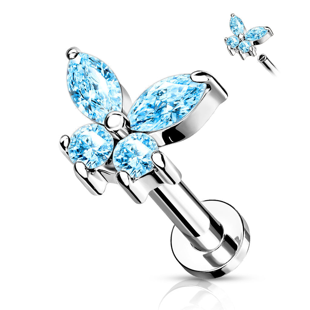 16 Gauge Internally Threaded Flat Back Crystal Butterfly Stud