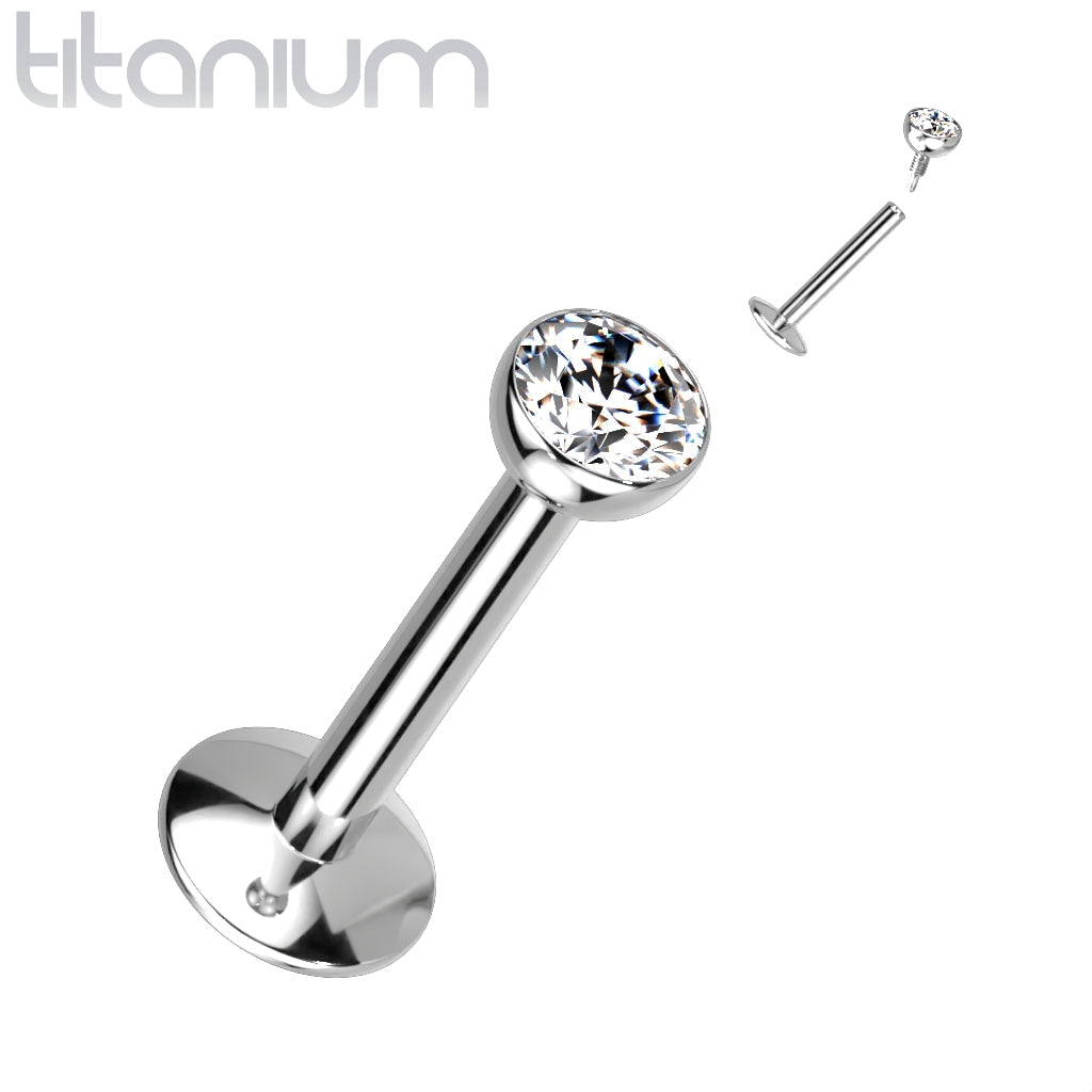 Titanium Internally Threaded Crystal Top Labret Stud