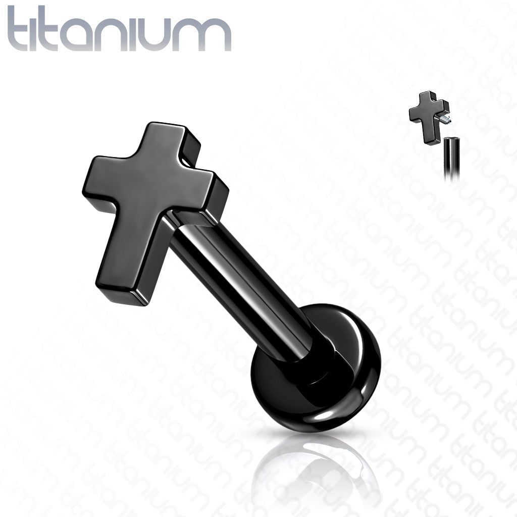 16 Gauge Titanium Internally Threaded Cross Flat Back Stud