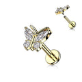 16 Gauge Internally Threaded Crystal Butterfly Stud