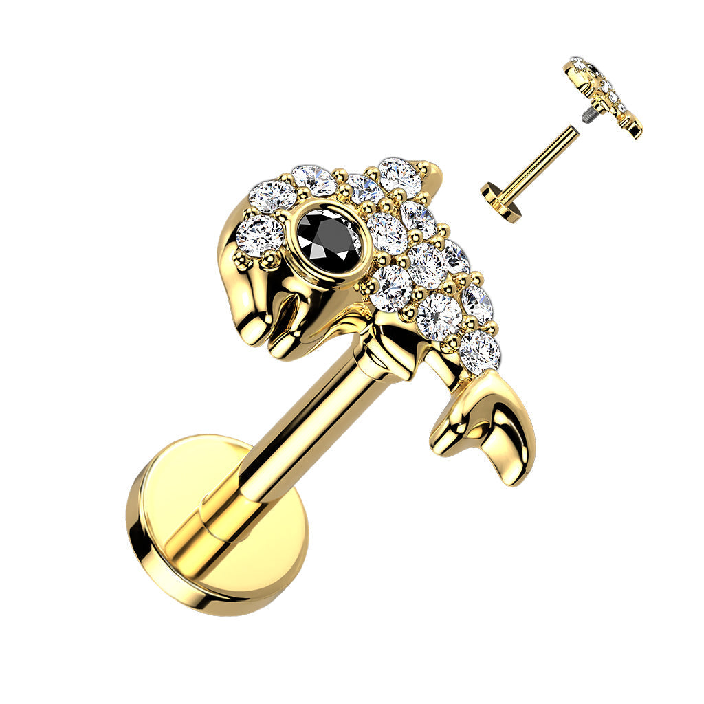16 Gauge Internally Threaded Crystal Dolphin Stud