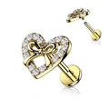16 Gauge Internally Threaded Flat Back Crystal Bow & Heart Stud