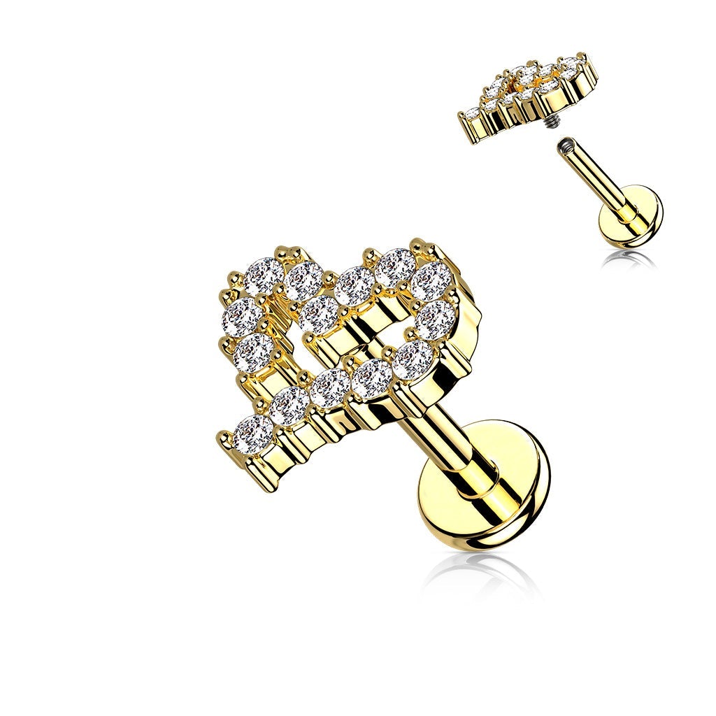 16 Gauge Internally Threaded Flat Back Crystal Silhouette Heart Stud