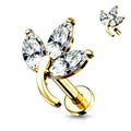 16 Gauge Internally Threaded Flat Back Crystal Trio Leaf Stud