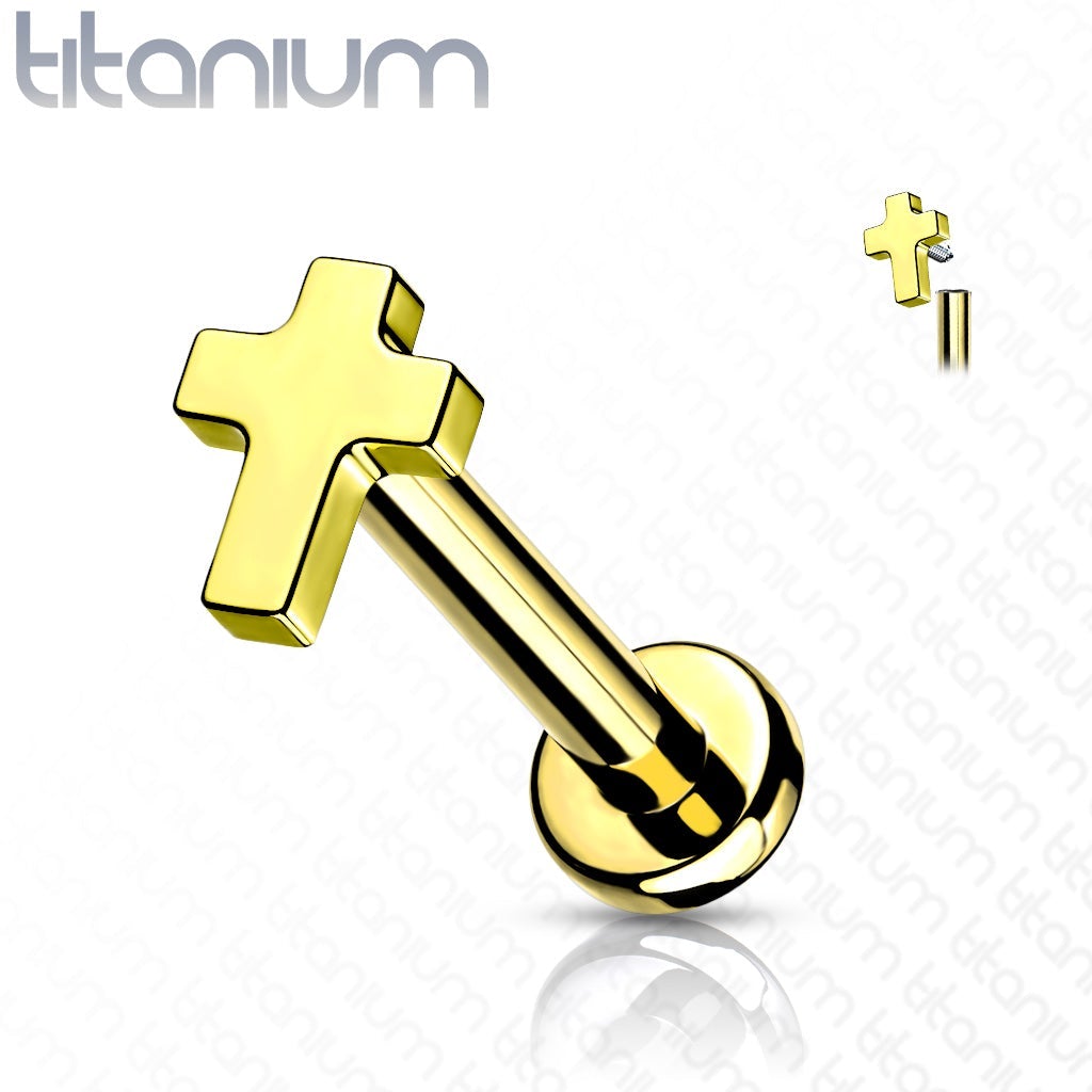 16 Gauge Titanium Internally Threaded Cross Flat Back Stud