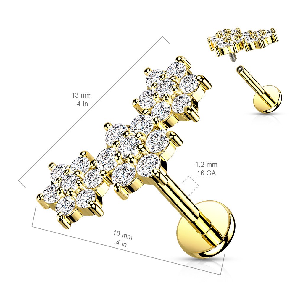 16 Gauge Internally Threaded Flat Back Crystal Flower Trio Stud