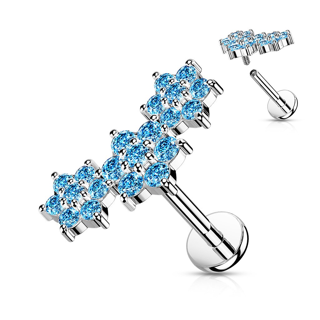 16 Gauge Internally Threaded Flat Back Crystal Flower Trio Stud