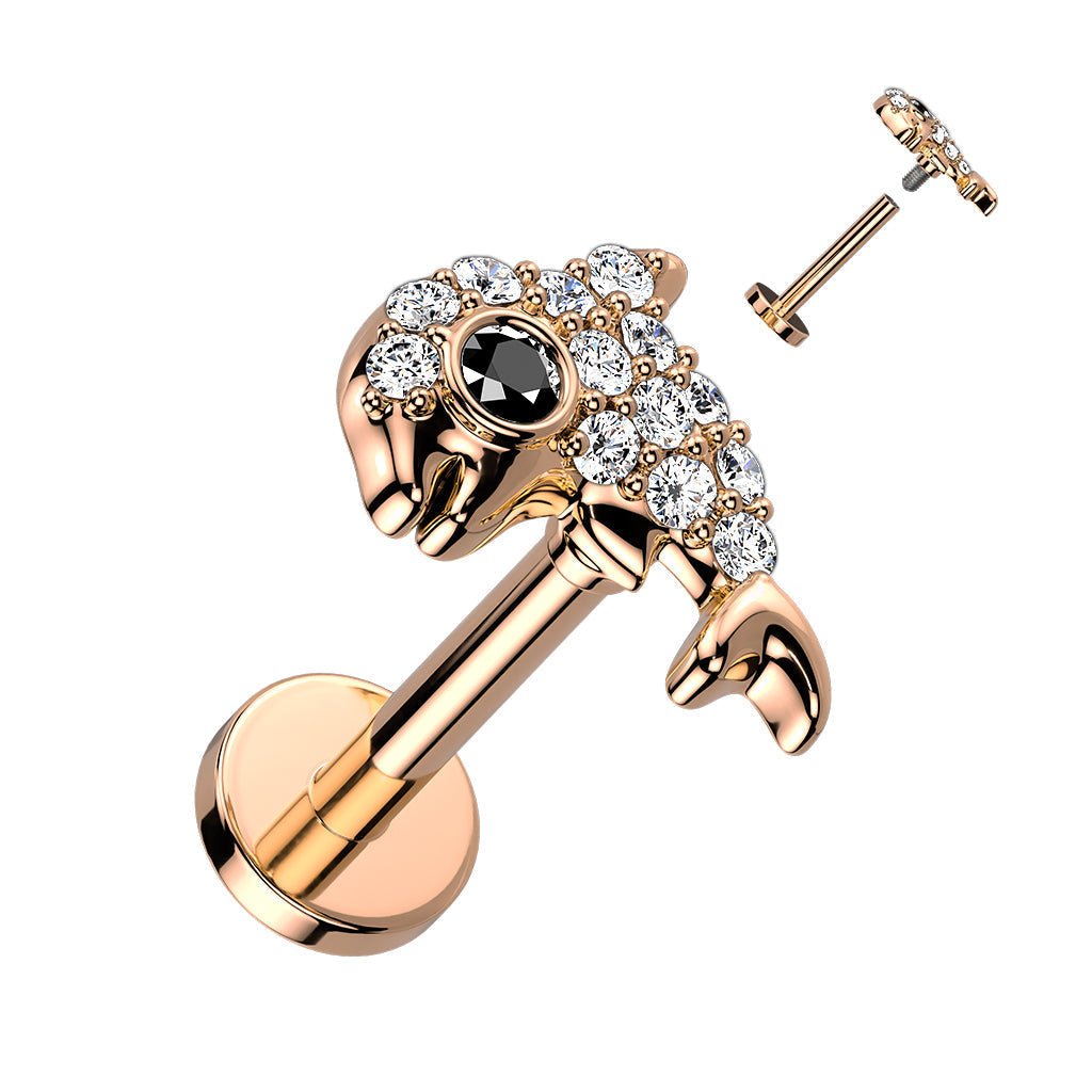 16 Gauge Internally Threaded Crystal Dolphin Stud