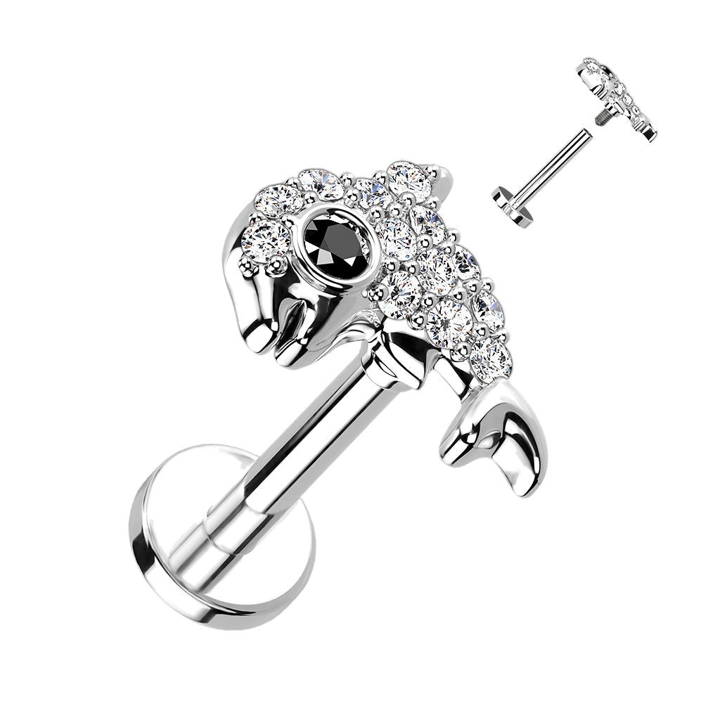 16 Gauge Internally Threaded Crystal Dolphin Stud