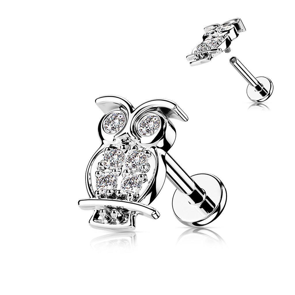 16 Gauge Internally Threaded Crystal Owl Stud