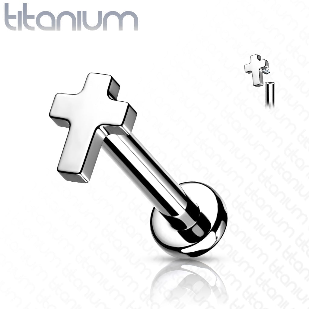 16 Gauge Titanium Internally Threaded Cross Flat Back Stud