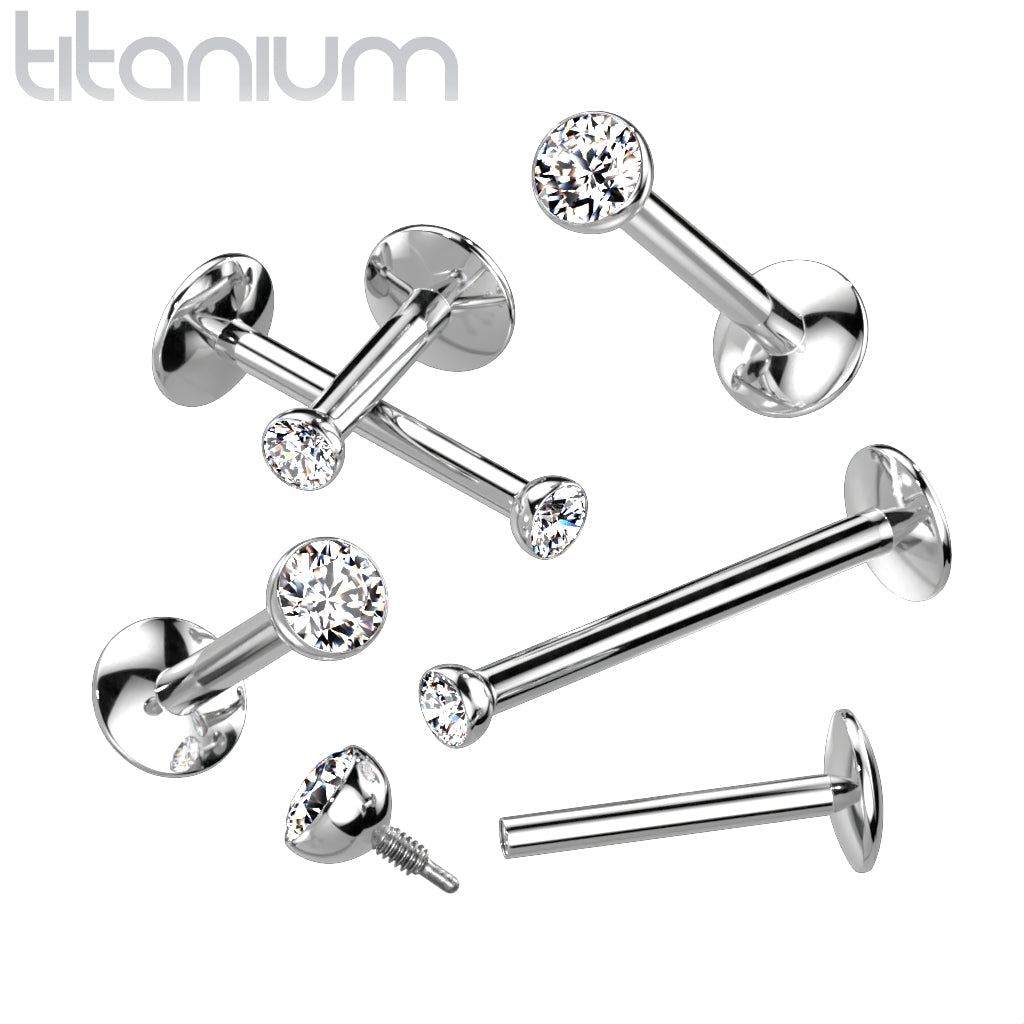 Titanium Internally Threaded Crystal Top Labret Stud