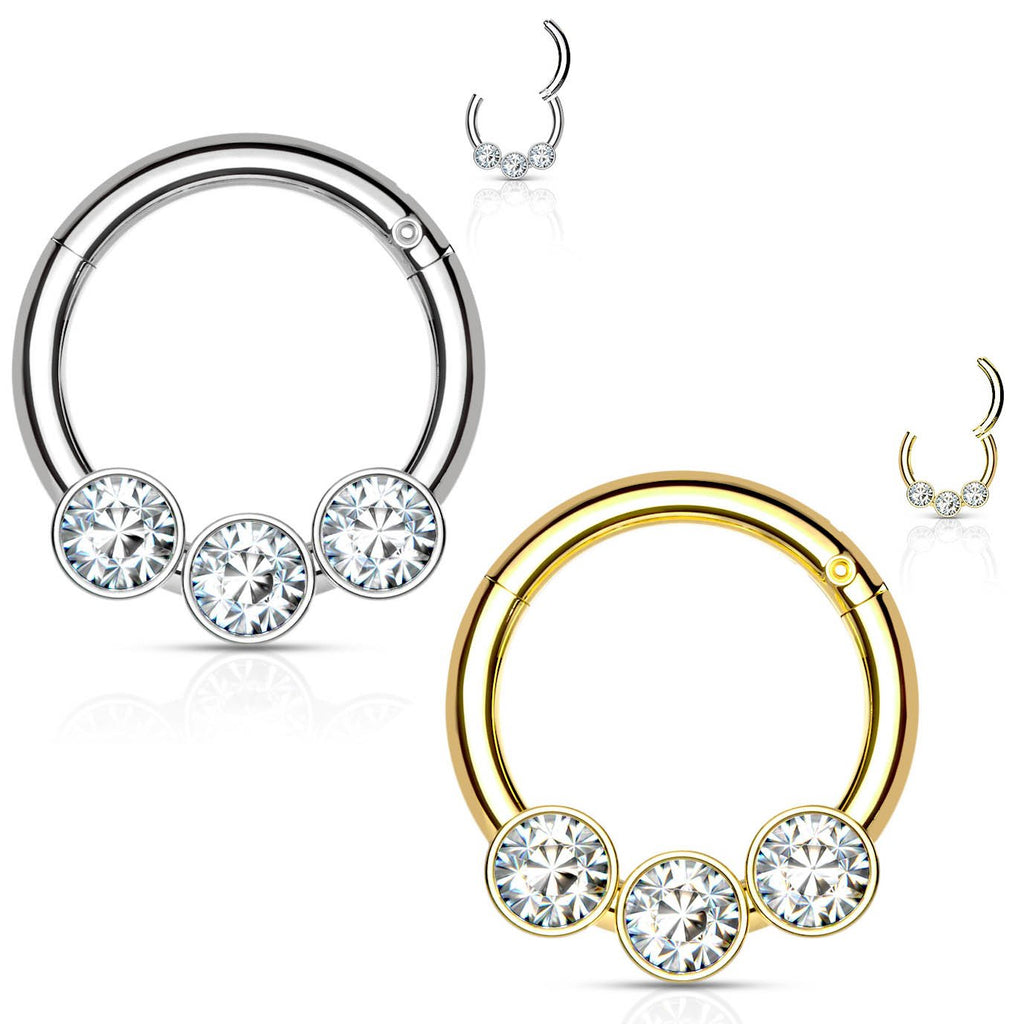 16 Gauge Hinged Crystal Trio Hoop Ring