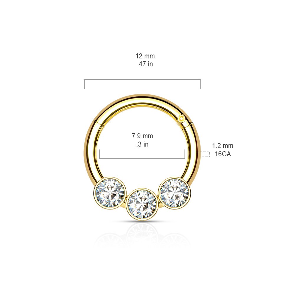 16 Gauge Hinged Crystal Trio Hoop Ring