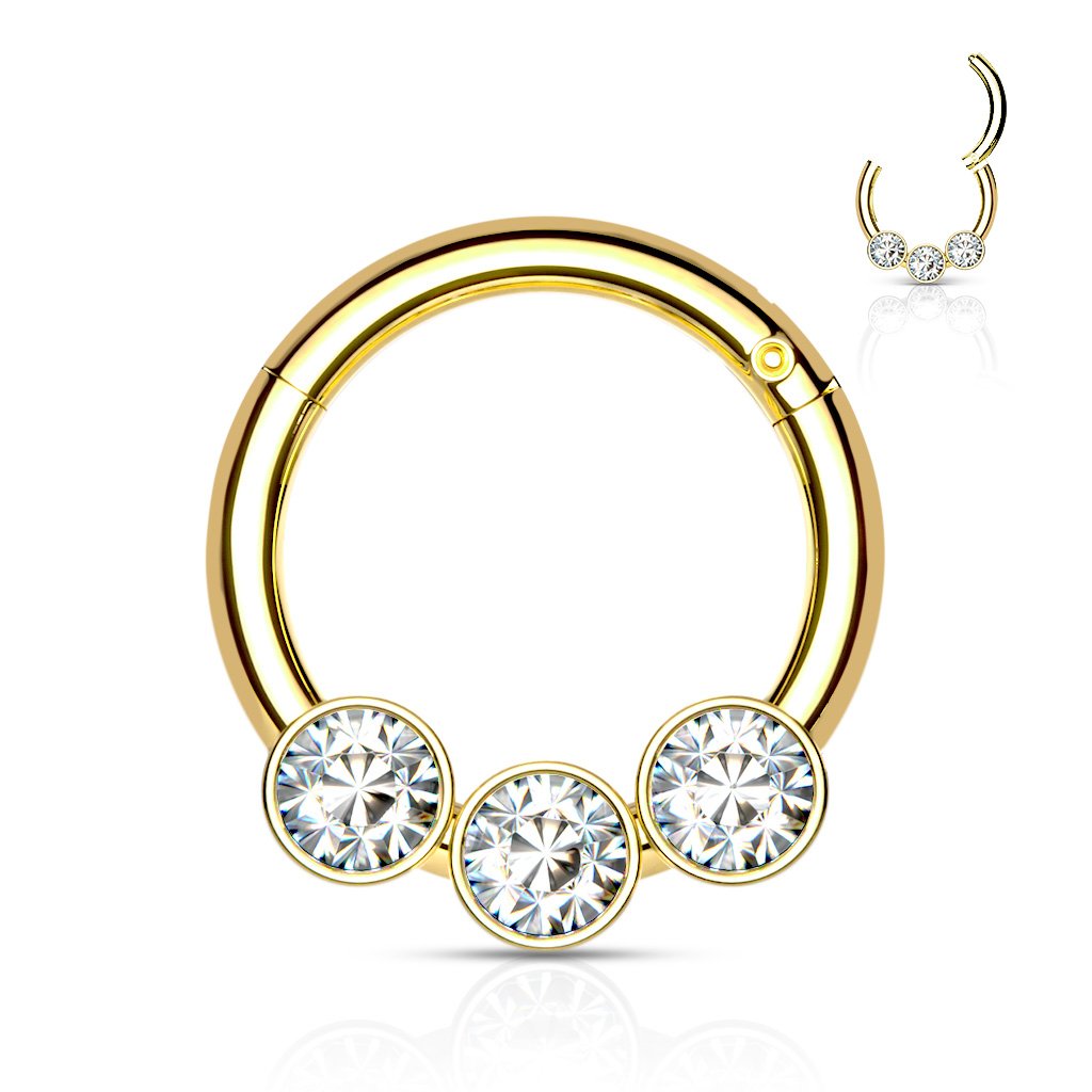 16 Gauge Hinged Crystal Trio Hoop Ring