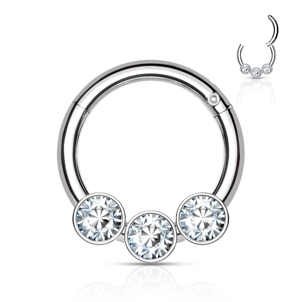 16 Gauge Hinged Crystal Trio Hoop Ring
