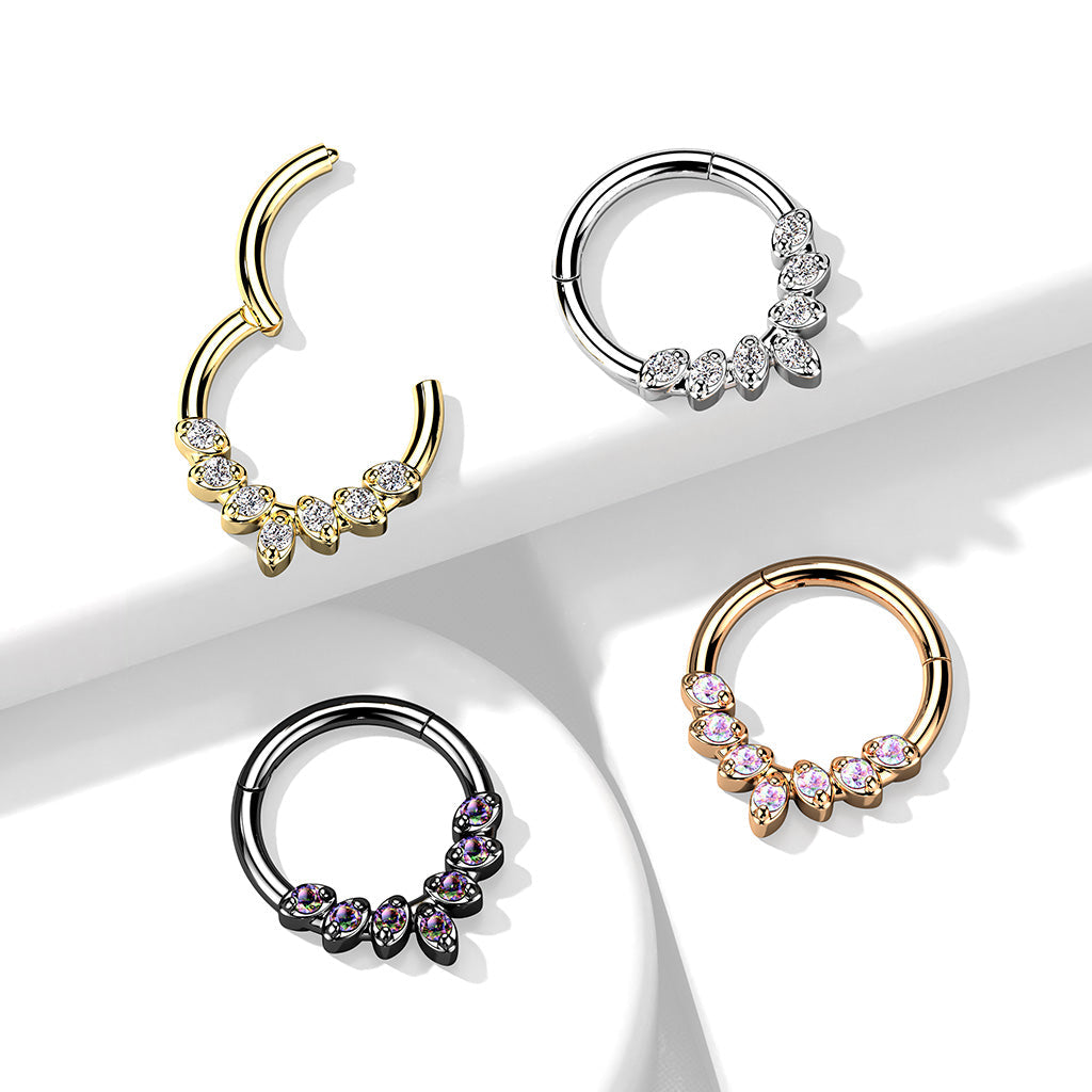 16 Gauge Hinged Silver Crystal Lined Hoop Ring