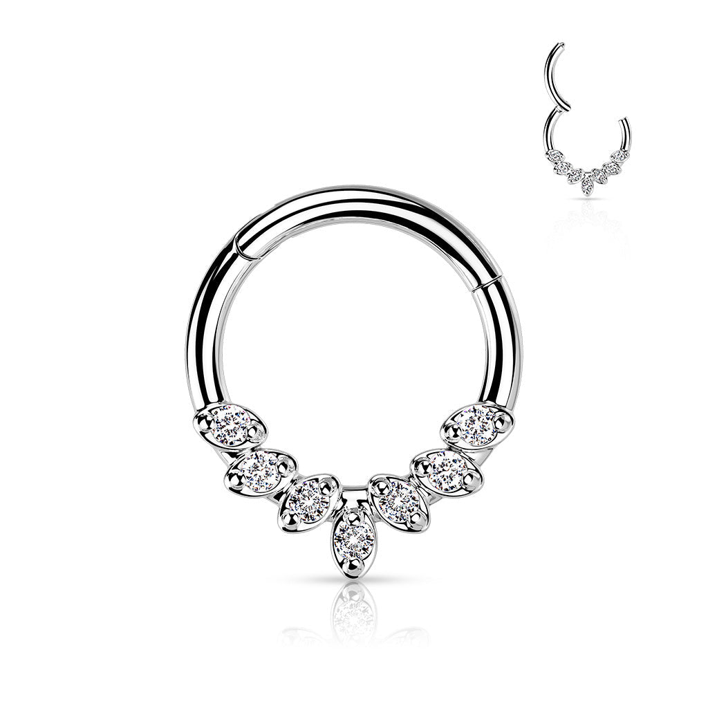 16 Gauge Hinged Silver Crystal Lined Hoop Ring