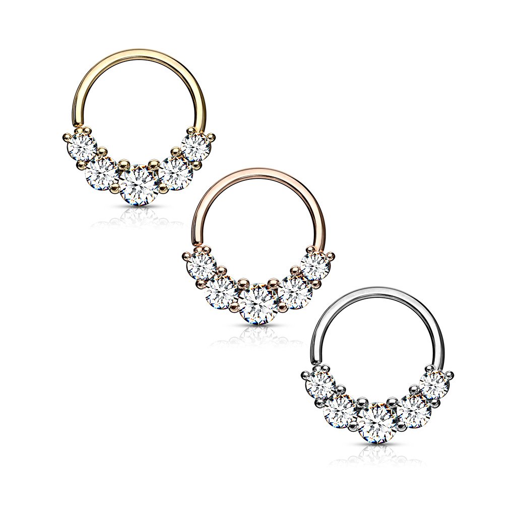 16 Gauge Chunky Half Crystal Cut Hoop Ring