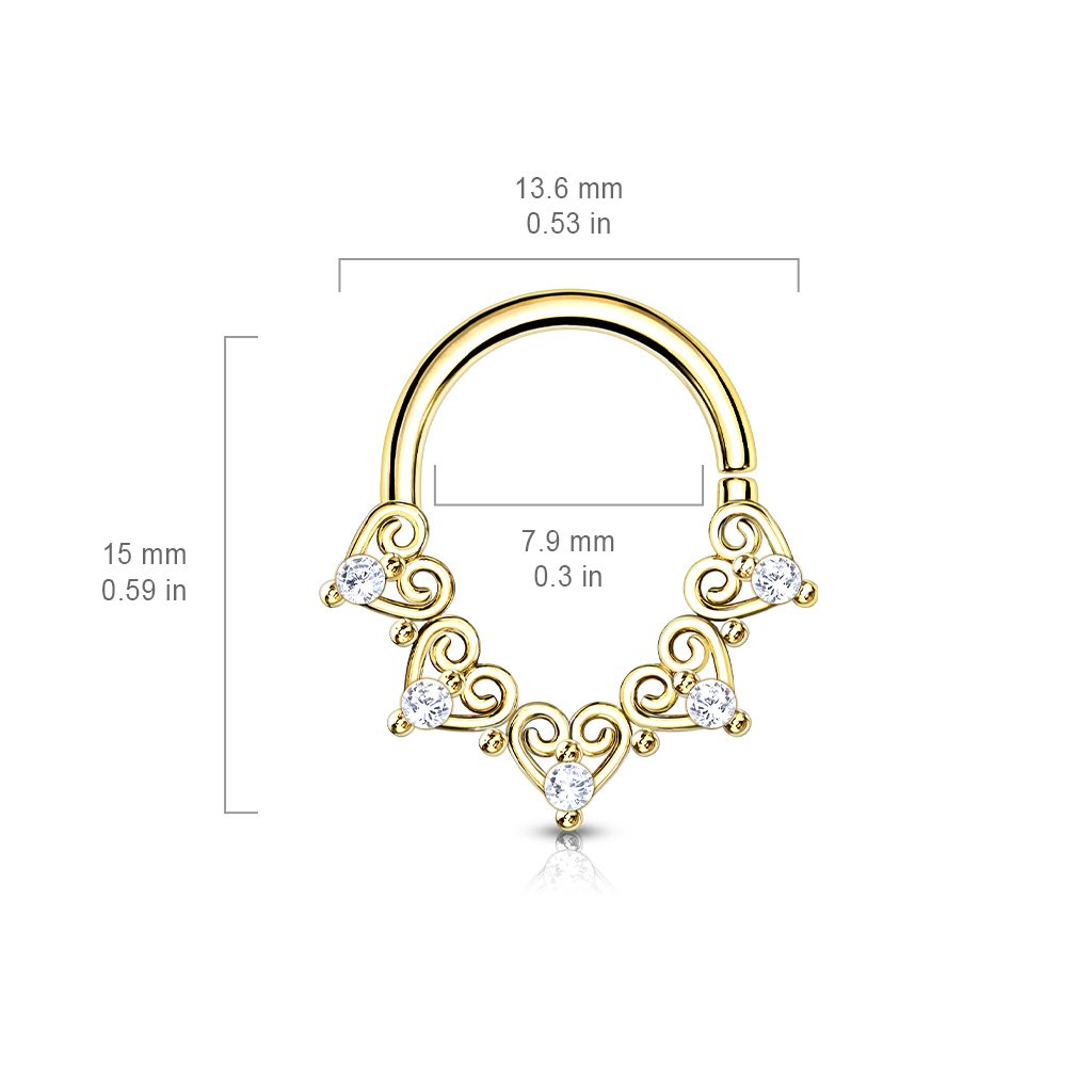 16 Gauge Filigree Heart Crystal Hoop Ring