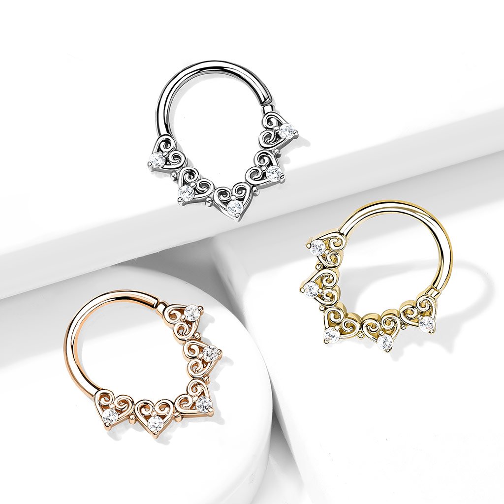 16 Gauge Filigree Heart Crystal Hoop Ring