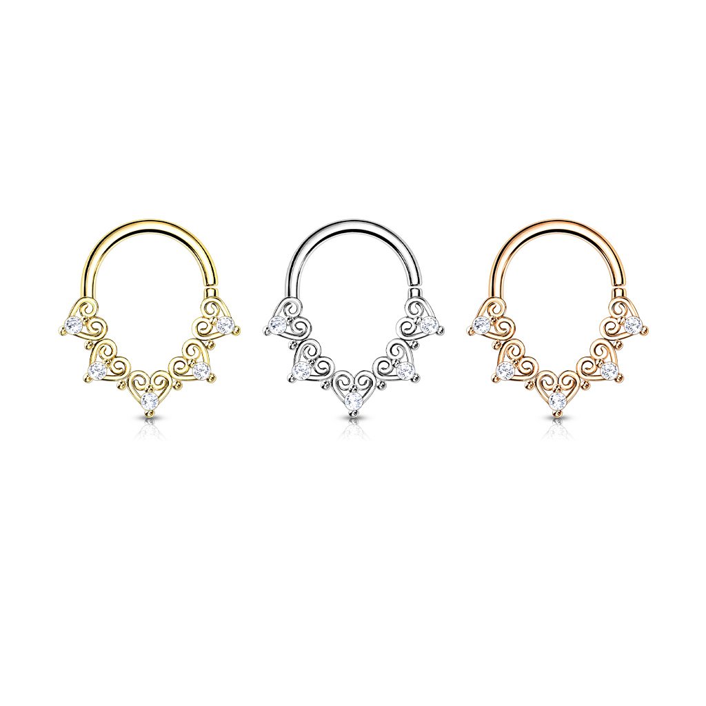 16 Gauge Filigree Heart Crystal Hoop Ring